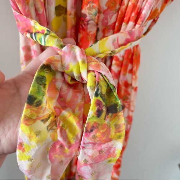 NWT Rococo Sand Nesh Mixed Floral V Neck Maxi Dress Orange Yellow XS - Picture 9 of 14